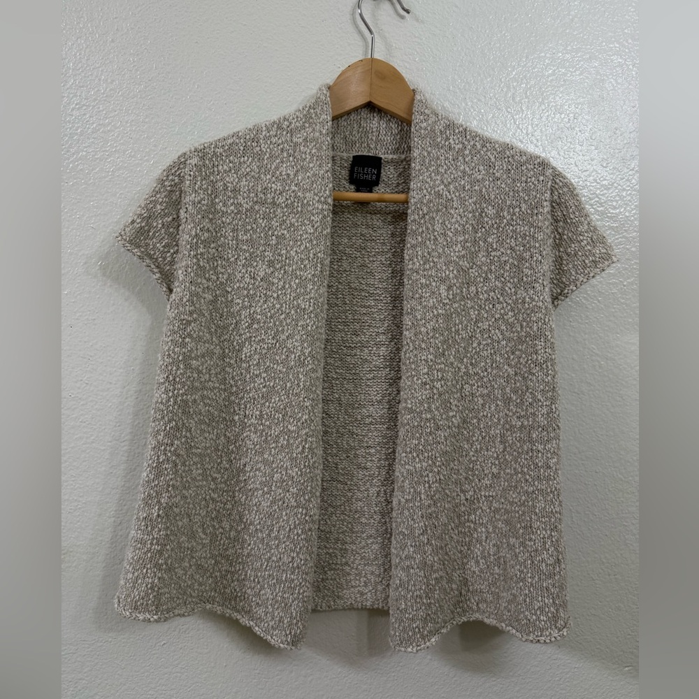 EILEEN FISHER Chunky Cotton Cardigan Sweater Women Oatmeal Natural Minimalist XS